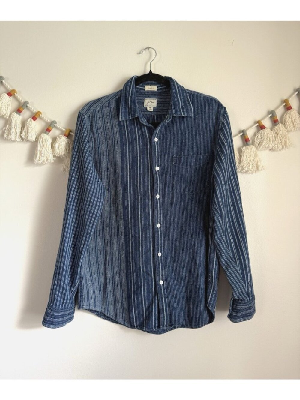 J. Crew Indigo Dyed Twill Button Front Blue Long Sleeve Top Preppy Nautical M